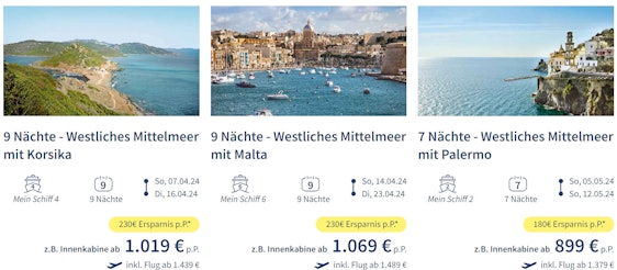 MeinSchiff Wochenendangebote ⚓ – Adria, Mittelmeer, Nordland Kreuzfahrten ab 999€