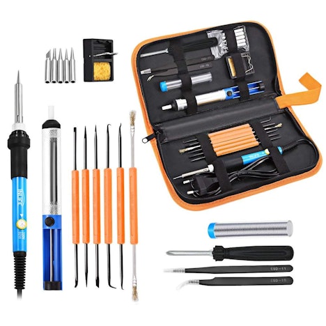 InLife Lötkolben Set 200°C-450°C einstellbarer mit Lötspitzen, Lötzinn, Entlötpumpe und Lötkolben Stände