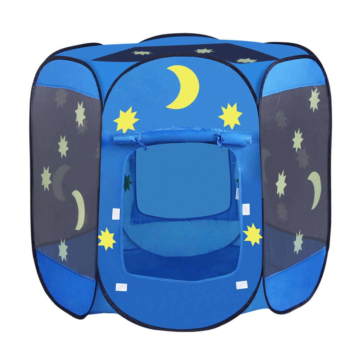 INTEY Spielzelt 6-eck Bällebad Kinderzelt Spielhaus Zelt Sternenzelt mit 2 Türen, inkl. Tragetasche, Blau