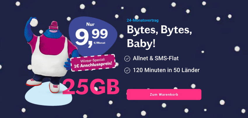 Winter-Special: nur 1€ Anschlusspreis! 120 Minuten in 50 Länder » Lebara Allnet-Flat mit 25 GB LTE für 9,99€