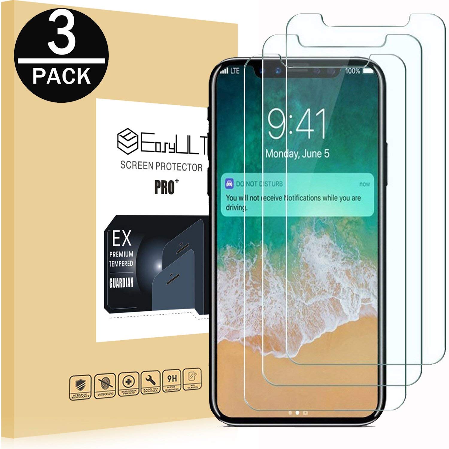 EasyULT iPhone X/XS Panzerglas[3 Stück]