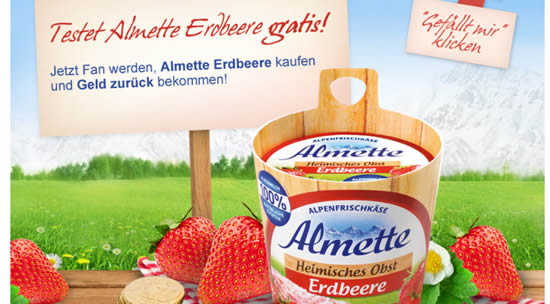 Almette Erdbeerfrischkäse kostenlos testen durch Cashback-Aktion