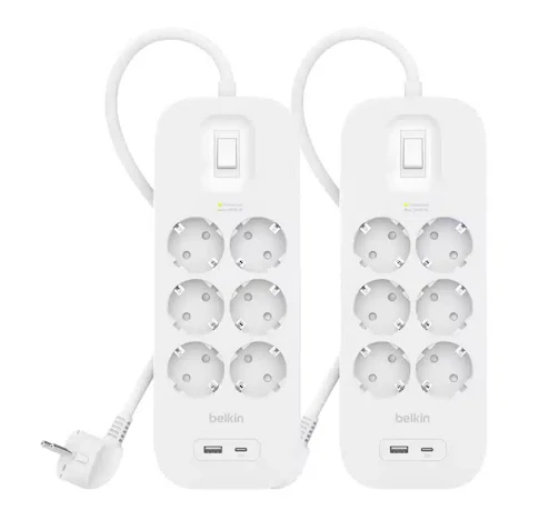 2x Belkin Steckdosenleiste mit Überspannungsschutz (6-fach | 1x USB-C | 1x USB-A) für 35,90€ statt 65,80€