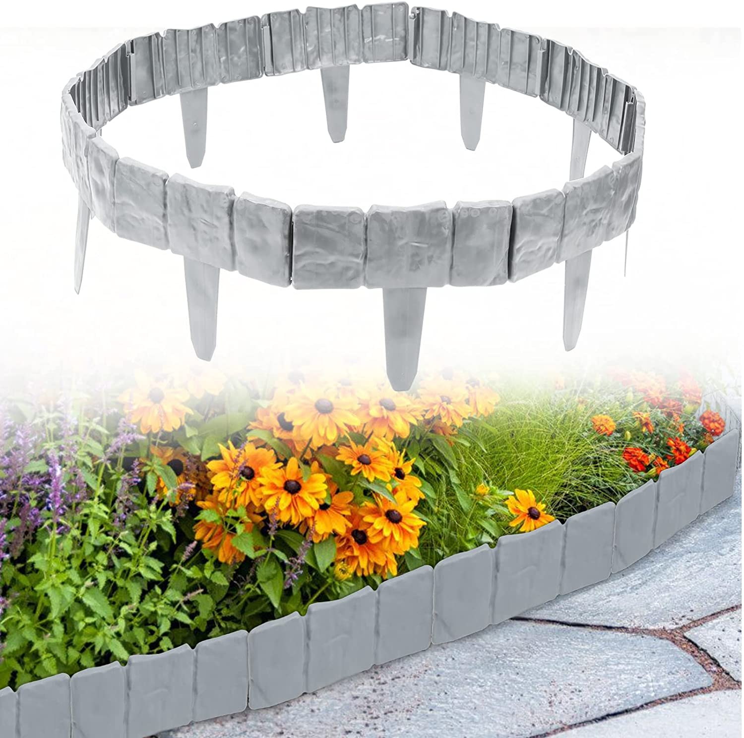 Jiubiaz 2.5M Grau Steinoptik Garden Border aus Polypropylen,   1 Element BxHxT: 25x23x1 cm