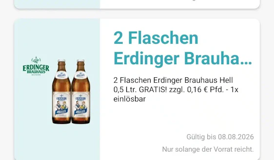 Gratis 2 Flaschen Erdinger Brauhaus hell in der Logo App