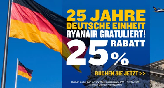 25% Rabatt auf alle Flüge bei Ryanair - Flüge ab 7€, Reisezeitraum: November und Dezember