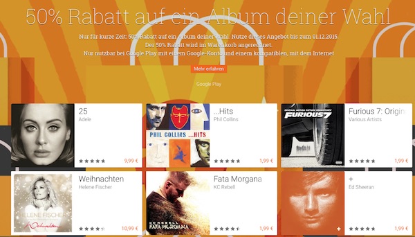 Viele aktuelle Alben für 1€ bei Google Play - Foo Fighters, Kollegah, Paul Kalkbrenner uvm.