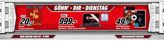 Gönn Dir Dienstag bei Media Markt - z.B. MSI GE63 7RD-006DE Raider 15" Gaming-Notebook für 999€