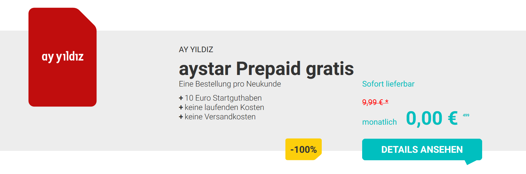 Gratis Prepaid-SIM von Ay Yildiz inkl. 10€ Startguthaben