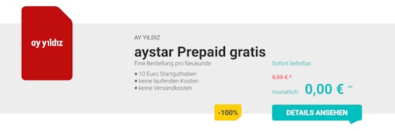 Gratis Prepaid-SIM von Ay Yildiz inkl. 10€ Startguthaben
