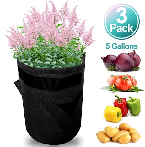 Hengda Pflanzen Tasche mit Tragegriffen, 19L/5Ga,3er Pack,Schwarz