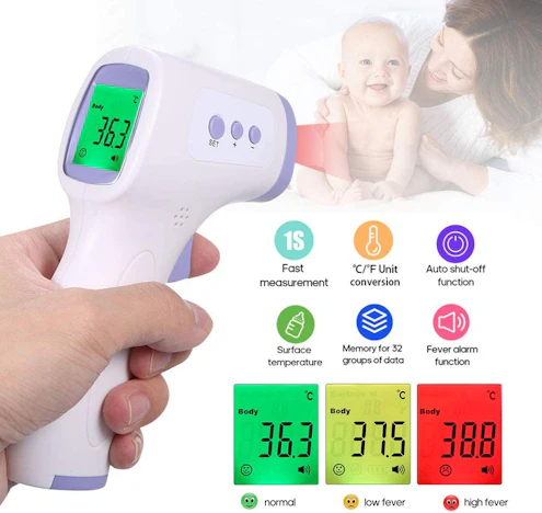 Berührungsloses IR-Infrarot-Thermometer Stirntemperaturmessung LCD DREI Farben