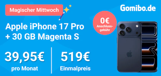 Effektiv nur 5,20€ mtl.📱 Apple iPhone 17 Pro mit 30GB Telekom-Allnet 🚀