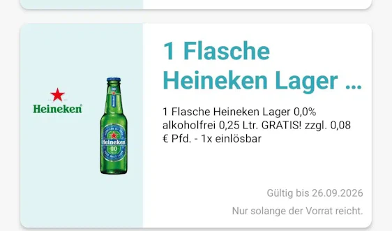 Gratis 1 Flasche Heineken 0,0% in der Logo App
