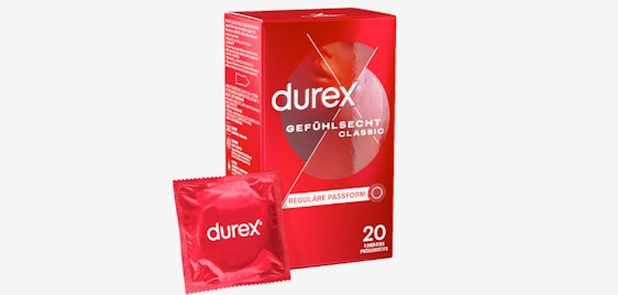 20x Durex Gefühlsecht Classic für 13€ - dünne Markenkondome mit Gleitgel befeuchtet, Reguläre Passform