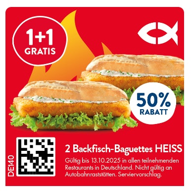 Nordsee Gutscheine 2 für 1 Backfisch-Baguettes