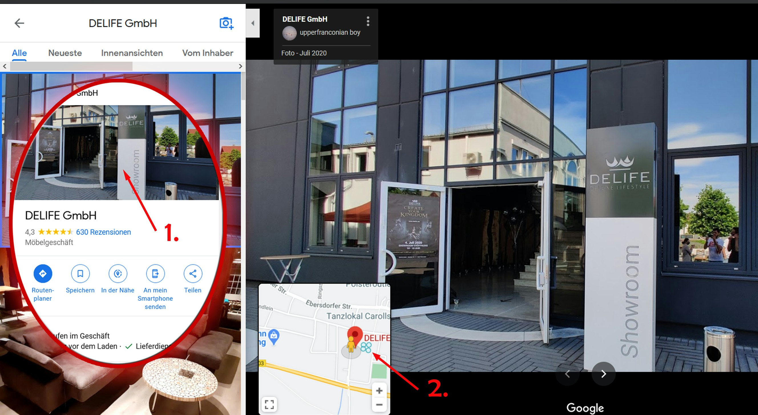 DELIFE Showroom mit Google Maps