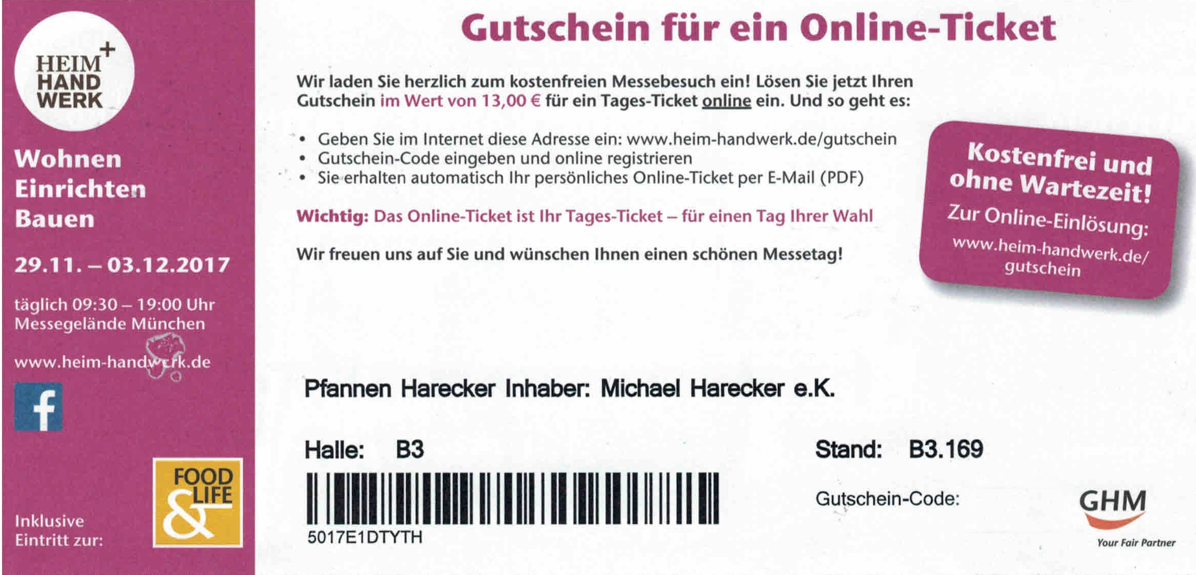 3 kostenlose Tickets für die Messen "Heim + Handwerk" sowie "Food &amp; Life" in München