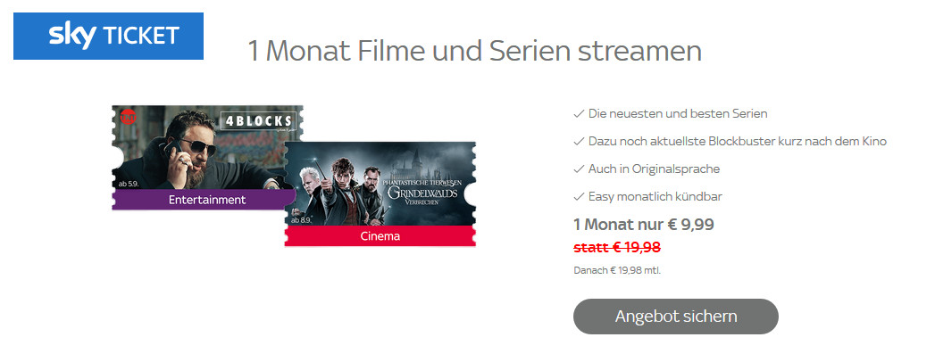 Wieder da! WOW Filme &amp; Serien Abo (ehem. Sky Entertainment 📺 &amp; Cinema Ticket 🎥) bis Ende September für 9,99€ – Blockbuster und Serien-Hits