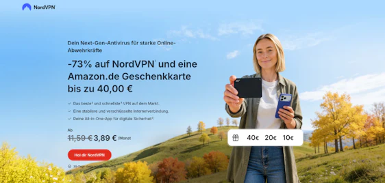 Mit Amazon-Gutschein bis 40€ 🛡️ NordVPN: 73% Rabatt - bereits ab 3,89€/Monat