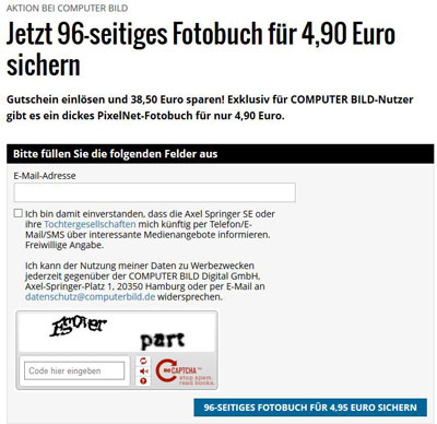 Hardcover Fotobuch (20x20cm) mit 96 Seiten für 4,90€ bei PixelNet  