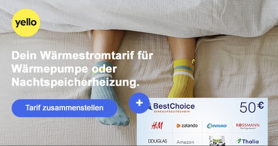 Günstigste Wärmestrom Tarife von YELLO in den Vergleichern + 50€ Bonus