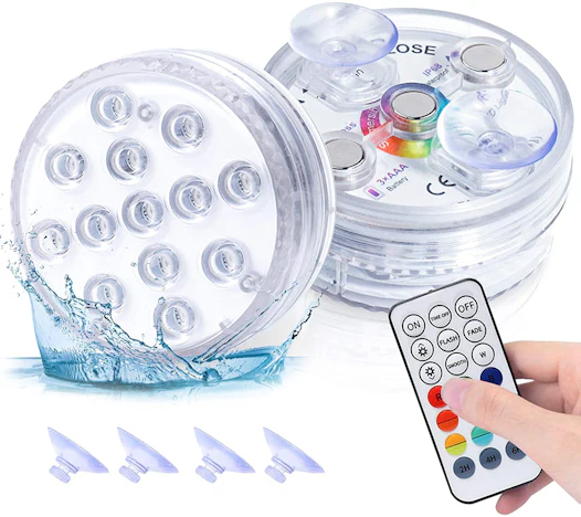 Hengda RGB-13-LED-Perlen Unterwasser Licht, mit RF-Fernbedienung Ausgestattet mit Magnet und Saugnapf, 2 Stück