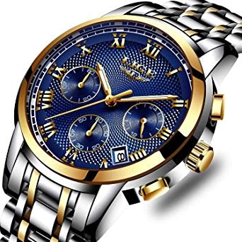 SUNWH Herren Luxus Chronograph Uhren wasserdicht Edelstahl Quarz