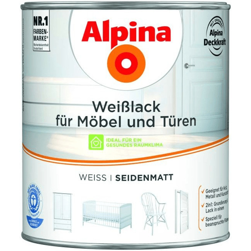 Alpina Weißlack für Möbel und Türen 2 L, seidenmatt 17% reduziert