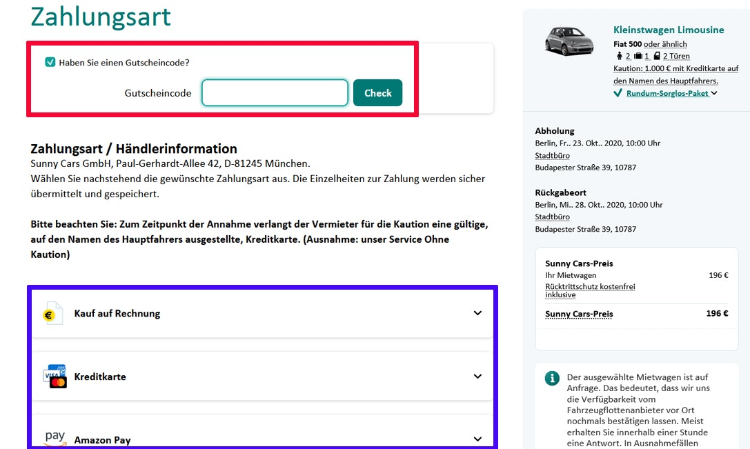 Sunny Cars Gutschein einlösen 4