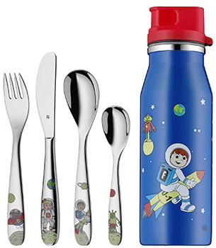 5-teiliges WMF Kinderbesteck für 20€ - Willy, Mia &amp; Fred inkl. 0,6l Flasche