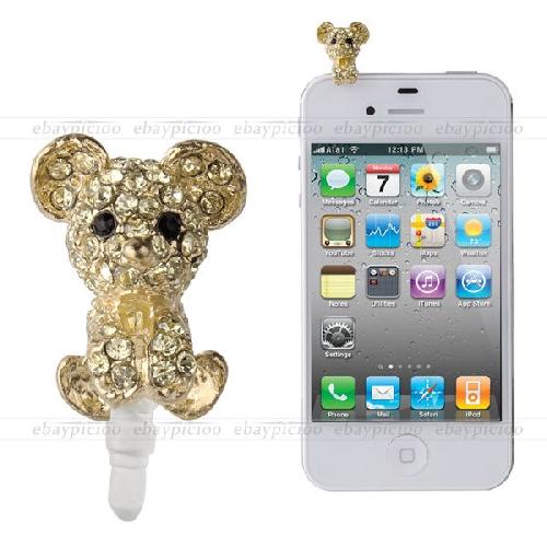 Golden Staubdichter Stöpsel in Strass-Bär Design für Smartphone