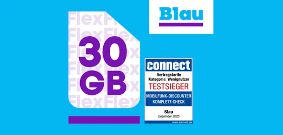 0€ Anschlussgebühr & monatlich kündbar 📲 Blau Allnet M mit 30GB 5G für 6,99€ mtl.