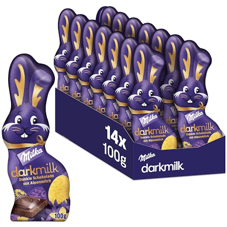 Milka Schmunzelhasen Dark Milk (14 x 100g) für 15€ – Schokoladenhase aus dunkler Alpenmilch