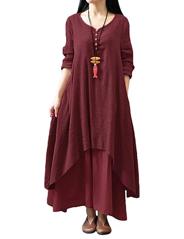 Damen Beiläufige Lose Kleid Fest Langarm Boho