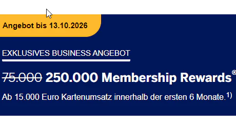💳 Amex Business Platinum: je 250.000 Punkte für Werber und Geworbene (Freunde werben, bis 13.10.)