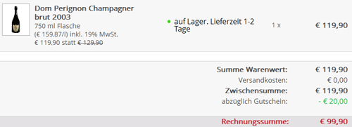 Dom Pérignon Brut 0,75l für 100€ - mal was ganz Exklusives
