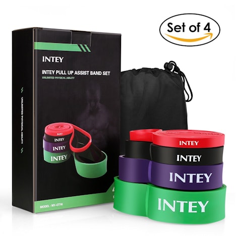 INTEY Fitnessbänder Set Premium Resistance Band aus Naturlatex in 4 verschiedenen Stärken